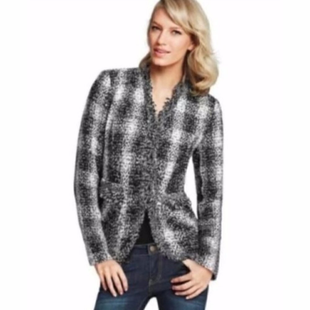 CAbi Carol Anderson Tweed Fringe Blazer Jacket 4
